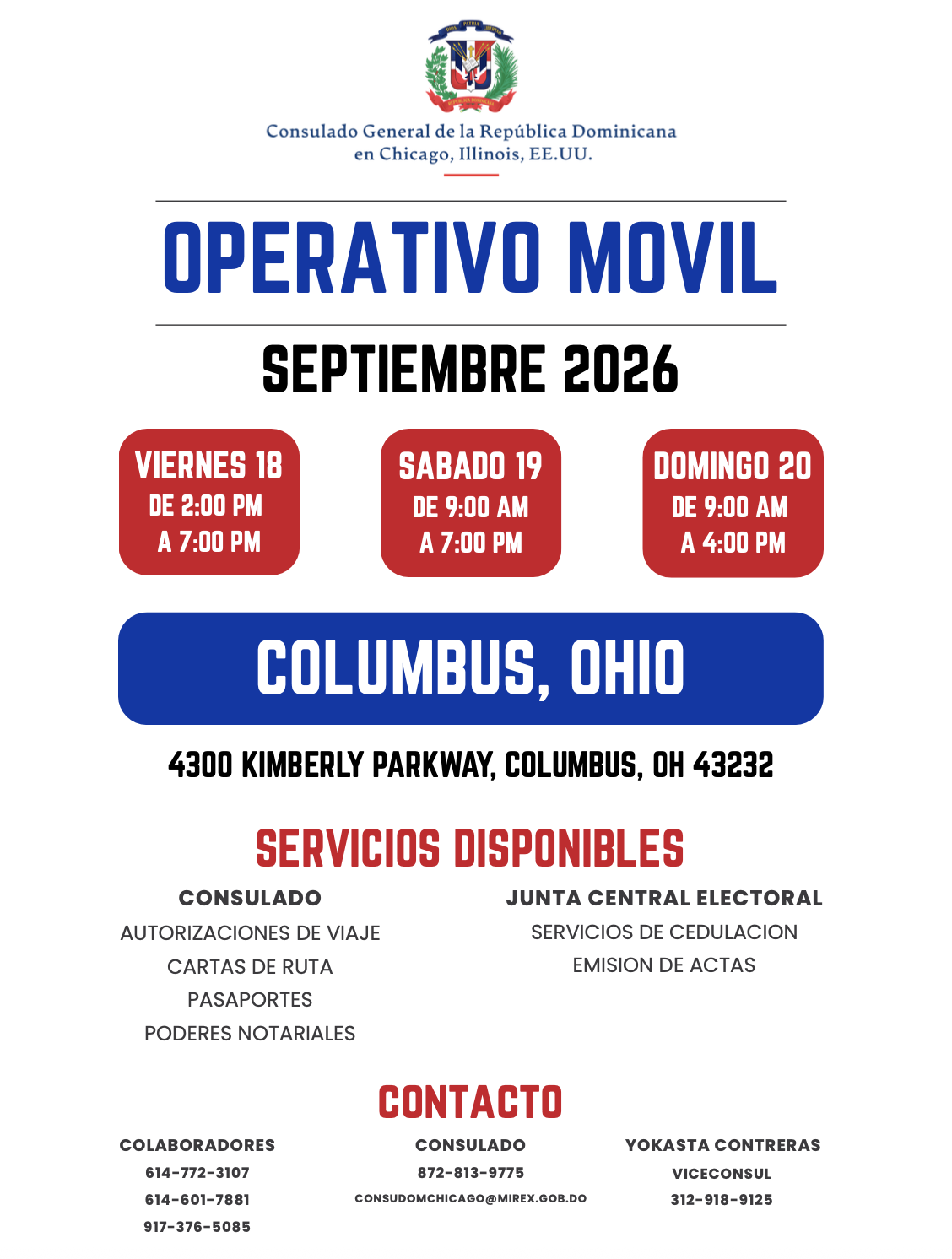 Invitación Operativo Móvil en Colombus, OH