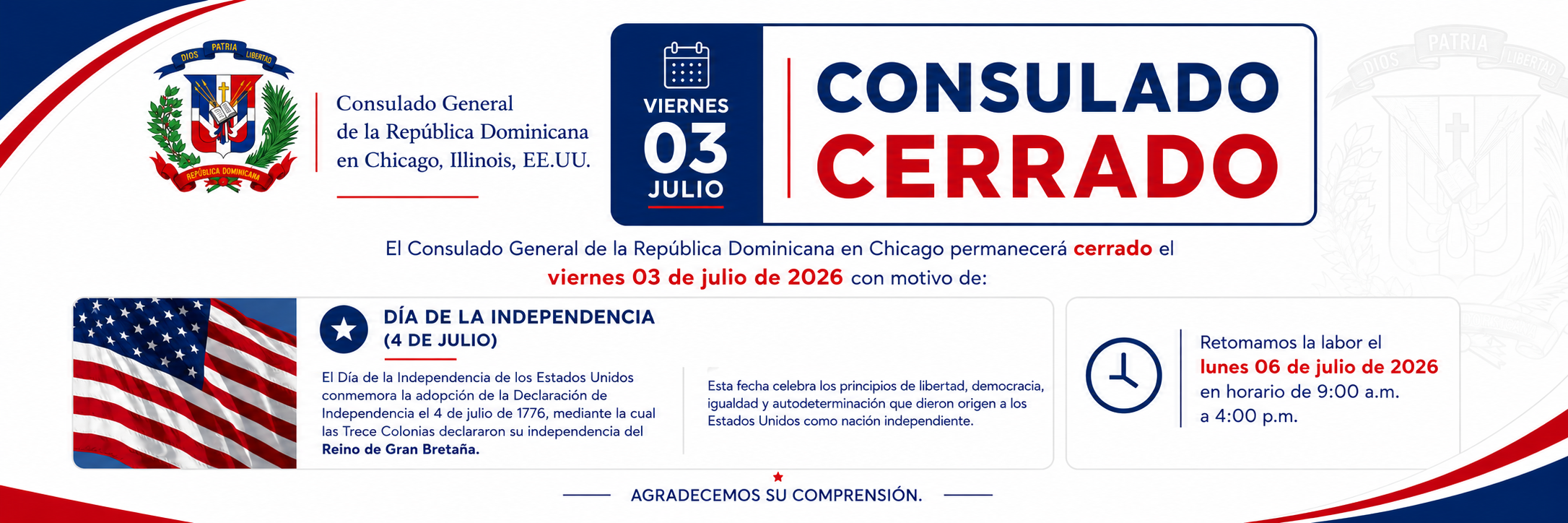 Consulado cerrado el 3 de julio