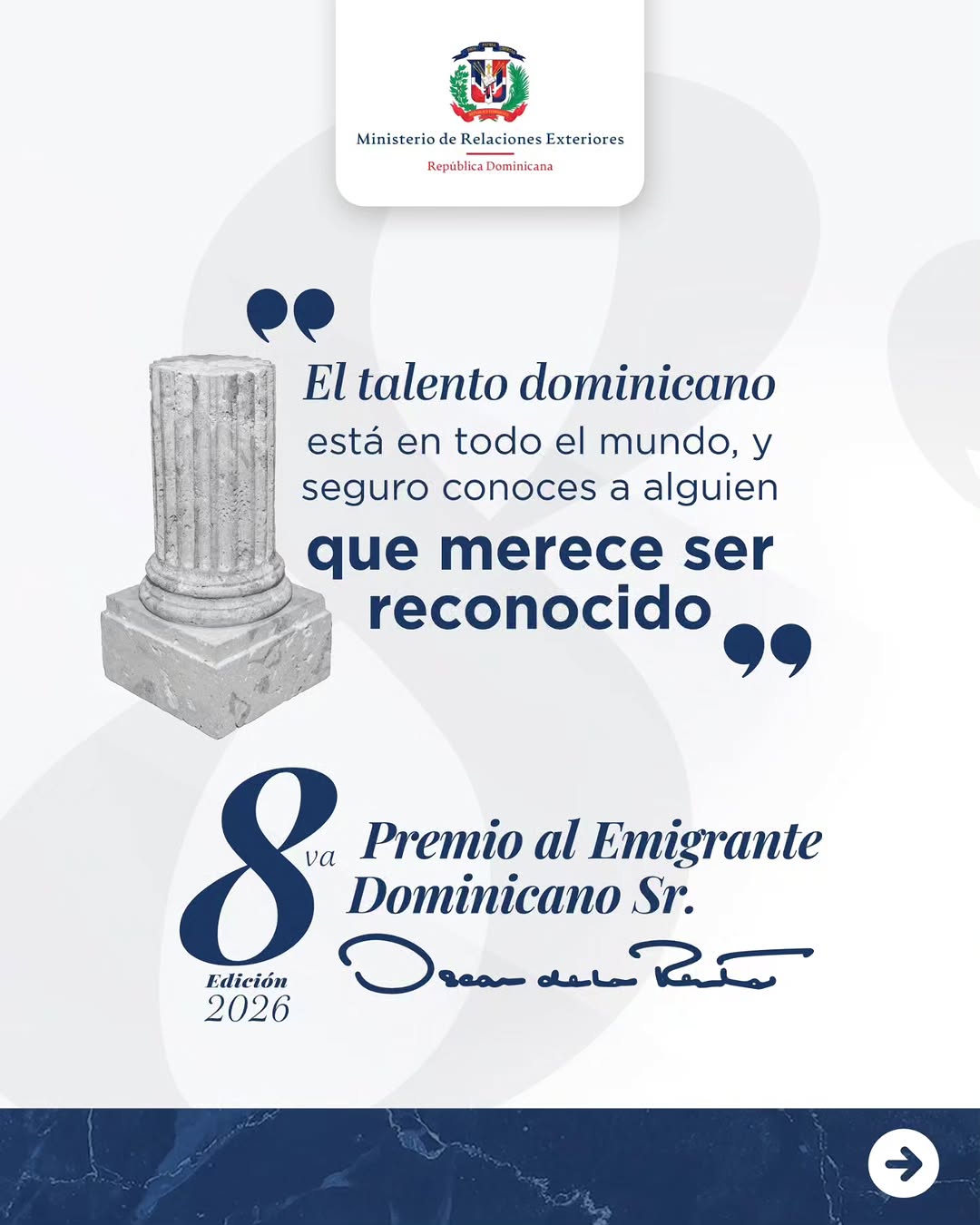 Abre convocatoria al Premio al Emigrante Dominicano Sr. Oscar de la Renta